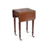 A VICTORIAN MAHOGANY DOUBLE DROP LEAF PEMBROKE TABLE, with plain frieze, raised on on baluster