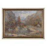 HENRY WILLIAM MOSS (1859- 1944)A rocky mountain stream with man fishing Watercolour, 35.5 x