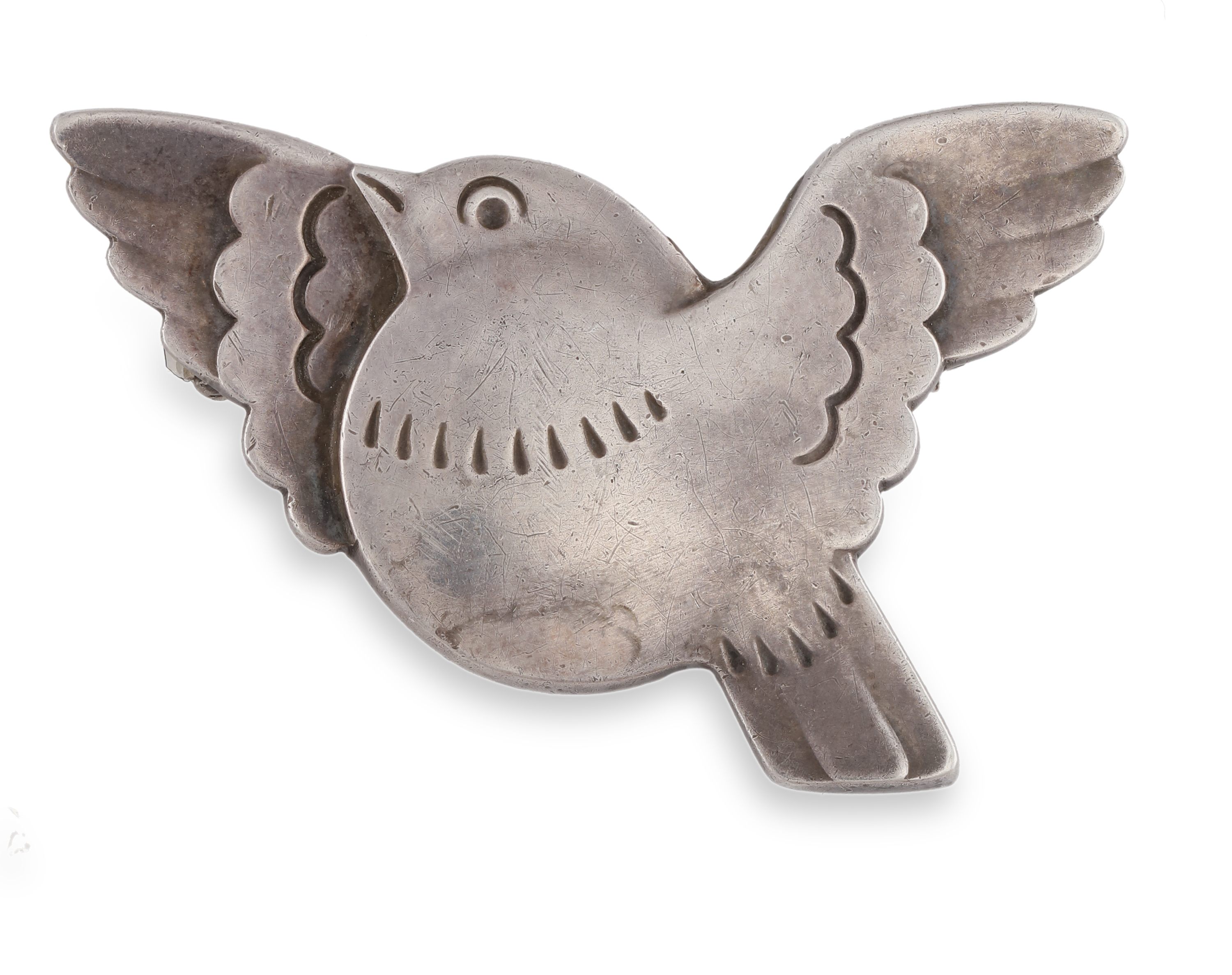 A SILVER BROOCH BY GEORG JENSEN, of bird in flight design, with maker's marks for 'Georg Jensen'