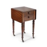 A 19TH CENTURY MAHOGANY PEMBROKE TABLE, of shaped rectangular form, with double drop leaves, one