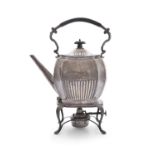 AN EDWARDIAN SILVER TEA KETTLE ON STAND WITH BURNER, London c.1902, mark of Thomas Bradbury &