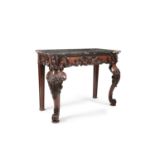 A WILLIAM IV MAHOGANY AND MARBLE TOP SIDE TABLE, c.1830 of rectangular shape with sienna marble