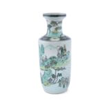 A CHINESE FAMILLE VERTE ROLEAU VASE, Kangxi (1661-1722), the colour with Greek key banding over a