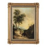 ITALIAN SCHOOL (EARLY 19TH CENTURY)Claudian Landscape with Three Figures by a RiverOil on panel,