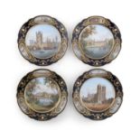 A SET OF FOUR SEVRES PORCELAIN CABINET PLATES, variously decorated with named painted views, the