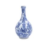 A CHINESE BLUE AND WHITE GARLIC BULB VASE, Kangxi period, c.1700, with pear shaped body decorated