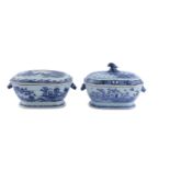 A PAIR OF LARGE CHINESE BLUE AND WHITE TUREENS AND COVERS, c.1800, of rectangular shape with