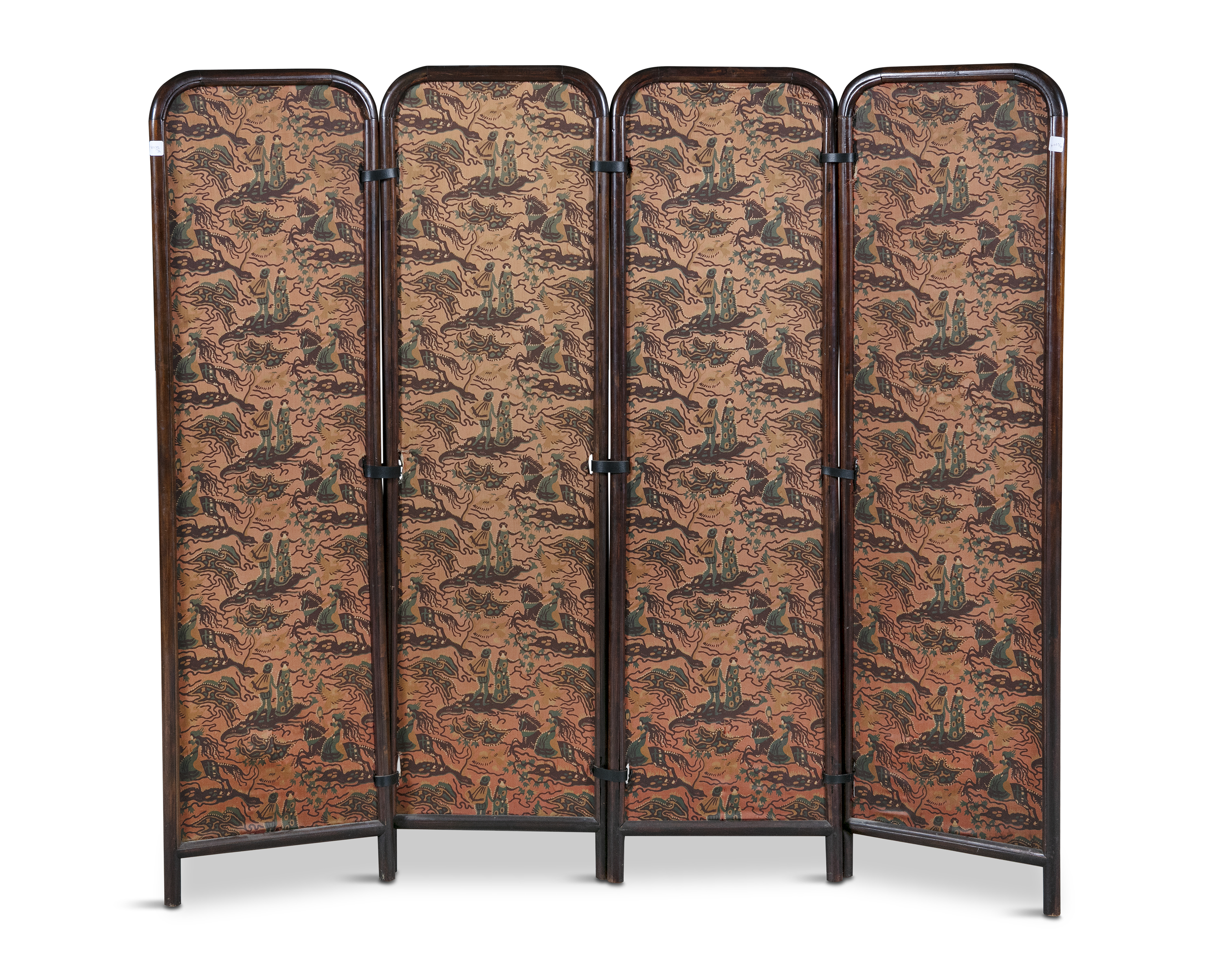 AN ORIENTAL BAMBOO FRAMED FOUR FOLD DRESSING SCREEN, the panels with fine needlework depicting - Image 2 of 2