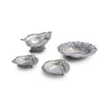 A SMALL COLLECTION OF FOUR LATE VICTORIAN SILVER BON BON DISHES, Sheffield 1894, Birmingham 1893,