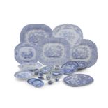 A LARGE COLLECTION OF 19TH CENTURY BLUE AND WHITE transfer printed ware, comprising six oblong