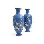 A PAIR OF JAPANESE CLOISONNE VASES, 19th century, of baluster form, with flared rims, decorated with