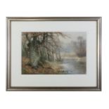 GEORGE DRUMMOND FISH (1876 - 1938)A weir with extensive landscapeWatercolour, 26.5 x 38cmSigned;