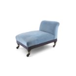 A REGENCY ROSEWOOD FRAMED GOUT STOOL, 19th century, upholstered in blue fabric, with adjustable