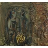 Nano Reid (1900-1981) A Fire in the Open Oil on board, 55.5 x 60.5cm (21¾ x 23¾'') Signed