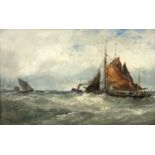 Edwin Hayes RHA RI ROI (1819-1904) Fishing Vessels Casting Off Tug Boats Oil on board, 17.5 x