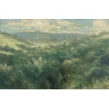 George Russell AE (1867-1935) Extensive Landscape with Ethereal Figure Oil on board, 30 x 46cm (