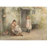 Samuel McCloy, (1831-1904) Mother and Children Outside Cottage Watercolour, 35 x 47.5cm, (13.75 x