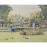 Harry Kernoff RHA (1900-1974) A Summer's Day in St. Stephen's Green, Dublin Watercolour, 25.5 x 31cm
