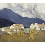 Paul Henry RHA (1877-1958) Hay Stooks with Cottages Oil on board, 32.4 x 37.5cm (12¾ x 14¾'') Signed