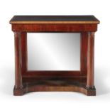 A WILLIAM IV MAHOGANY AND CROSS BANDED PIER TABLE, with square top above a plain frieze, with column