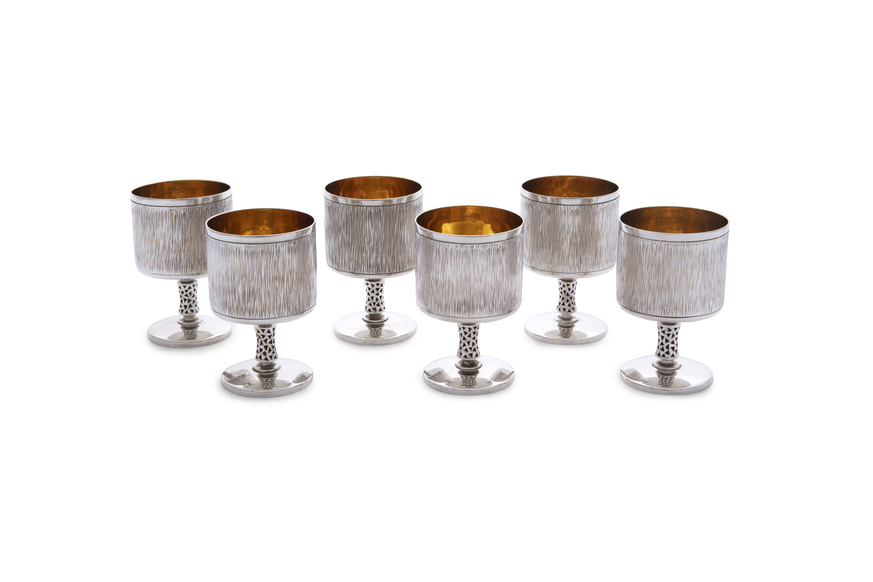 A SET OF SIX SILVER GOBLETS, Dublin 1974, mark of Royal Irish Silver Company, with gilt interiors,