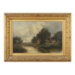 ENGLISH SCHOOL (19TH CENTURY) Figures in a river landscape Oil on canvas, 37 x 59cm Signed