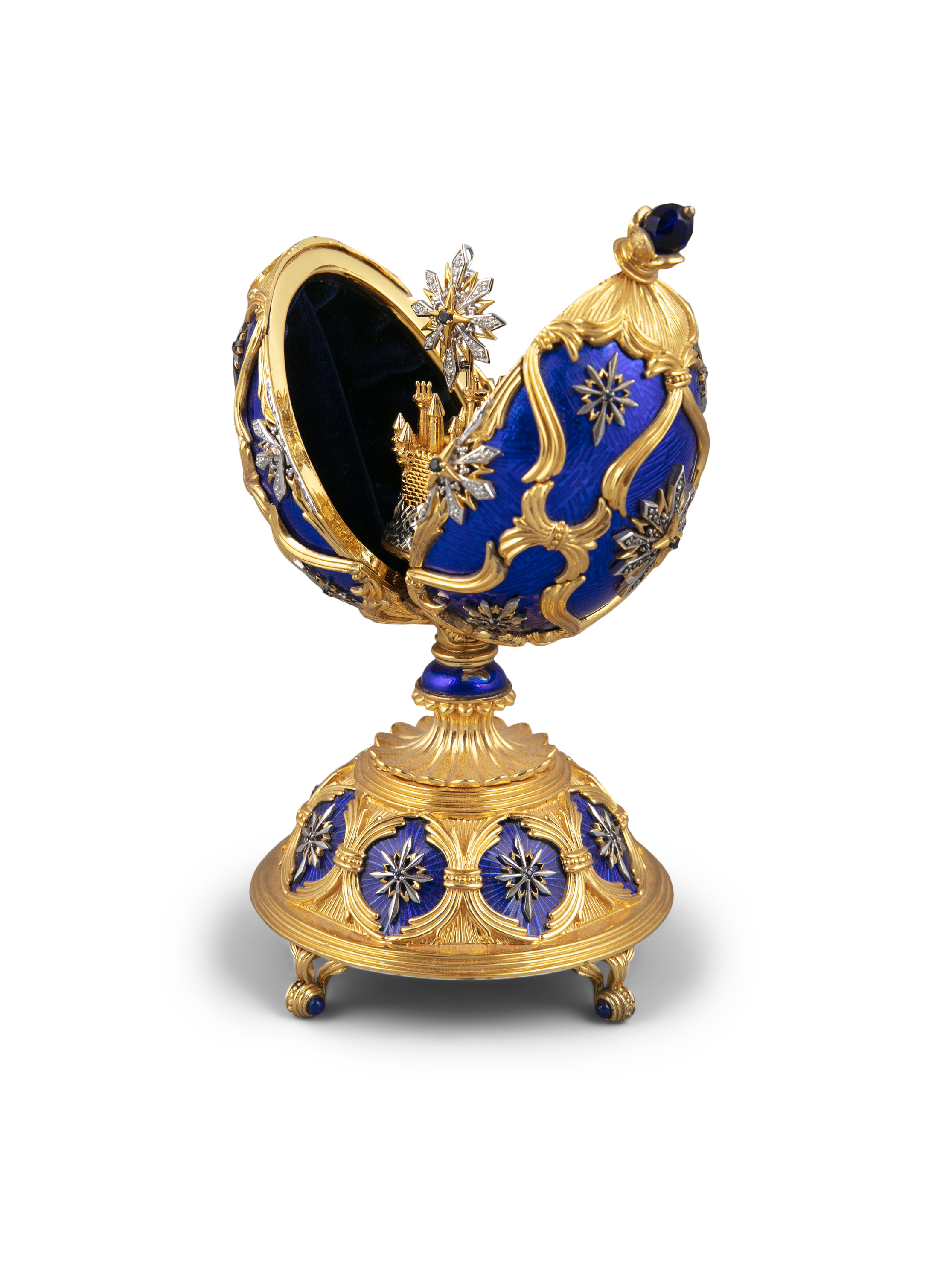 A FABERGÉ SILVER GILT AND BLUE ENAMEL 'STAR OF THE NORTH' EGG, modern, the Royal blue and diamond - Image 2 of 3