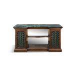 A WILLIAM IV ROSEWOOD AND MARBLE TOP BOOKCASE, c.1830 of rectangular form, fitted with green