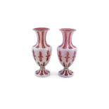A PAIR OF RUBY FLASHED GLASS VASES, BOHEMIAN, 19th century of baluster shape, overlaid with white
