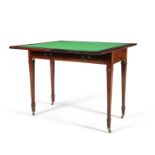 AN EDWARDIAN MAHOGANY, SATINWOOD BANDED AND MARQUETRY INLAID CARD TABLE, of rectangular form, with