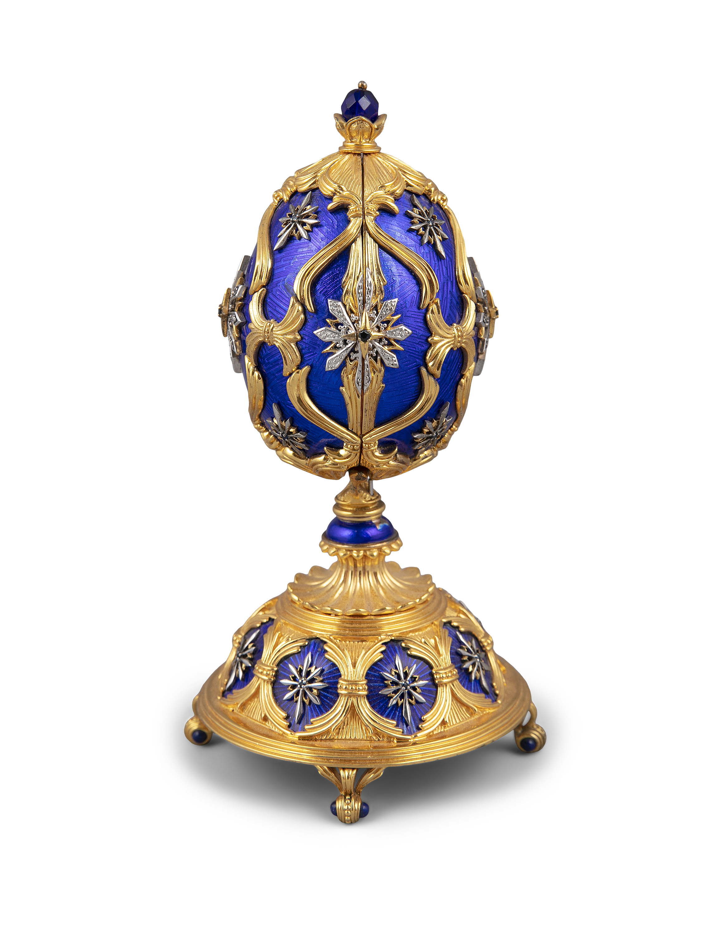 A FABERGÉ SILVER GILT AND BLUE ENAMEL 'STAR OF THE NORTH' EGG, modern, the Royal blue and diamond - Image 3 of 3
