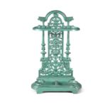 A VICTORIAN PAINTED CAST-IRON HALL STAND, possibly by Coalbrookdale, the pierced back-plate cast