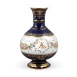 A 19TH CENTURY SEVRES PORCELAIN BALUSTER SHAPED VASE, of the splayed neck and base decorated in blue
