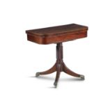 A REGENCY INLAID MAHOGANY RECTANGULAR FOLDING TOP GAMES TABLE, with rosewood crossbanding and