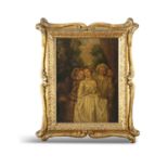 STYLE OF ANTOINE WATTEAU (19TH CENTURY) Figures from Fêtes Galantes A pair, oil on canvas, 27 x 19.