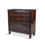 A LARGE GEORGE IV MAHOGANY RECTANGULAR CHEST, of five long drawers with turned timber handles,