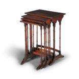 A SET OF 19TH CENTURY MAHOGANY QUARTETTO TABLES, of graduated sizes, the rectangular tops inlaid