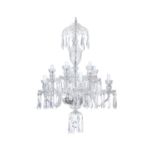 A WATERFORD CRYSTAL TEN BRANCH CHANDELIER, c.1965/75, with domed corona, the baluster centre