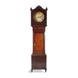 A 19TH CENTURY LONGCASE CLOCK BY GRAHAM OF COOKSTOWN, the arched hood with turned finials and