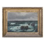ENGLISH SCHOOL (LATE 19TH CENTURY) A breezy rocky coastal study with seabird Oil on canvas, 59 x