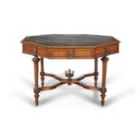 AN OCTAGONAL SATINWOOD AND LEATHER INSET LIBRARY TABLE, by Holland & Sons, 19th century, with fluted