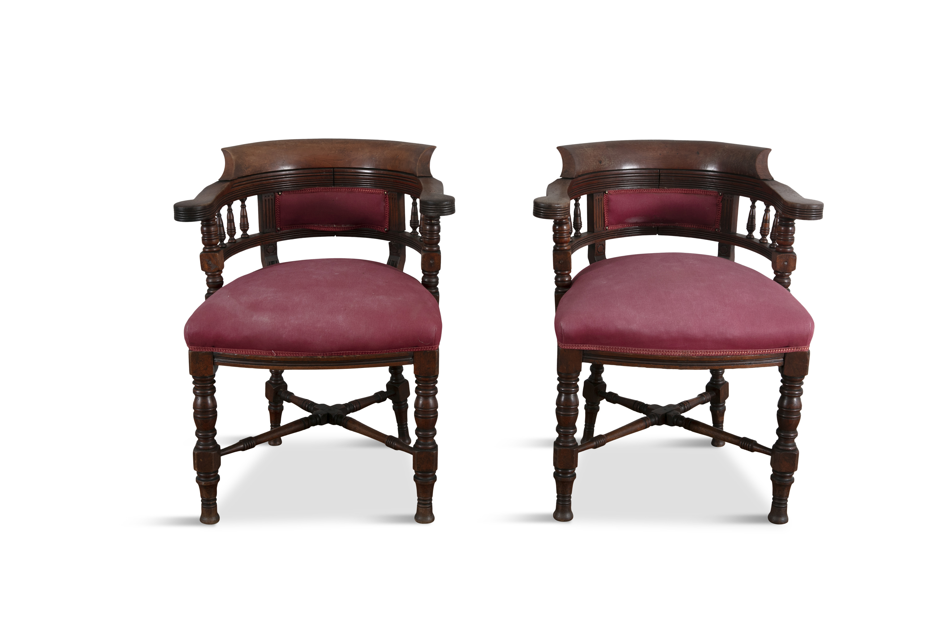 A PAIR OF MAHOGANY FRAMED TUB-BACK LIBRARY CHAIRS, 19th century, each with curved back rail and - Image 2 of 2