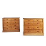 A PAIR OF VICTORIAN SATINBIRCH CHESTS OF DRAWERS, each of rectangular form, with tow short and three