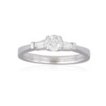 A DIAMOND RING, set with a brilliant-cut diamond weighing approximately 0.30ct, between tapered