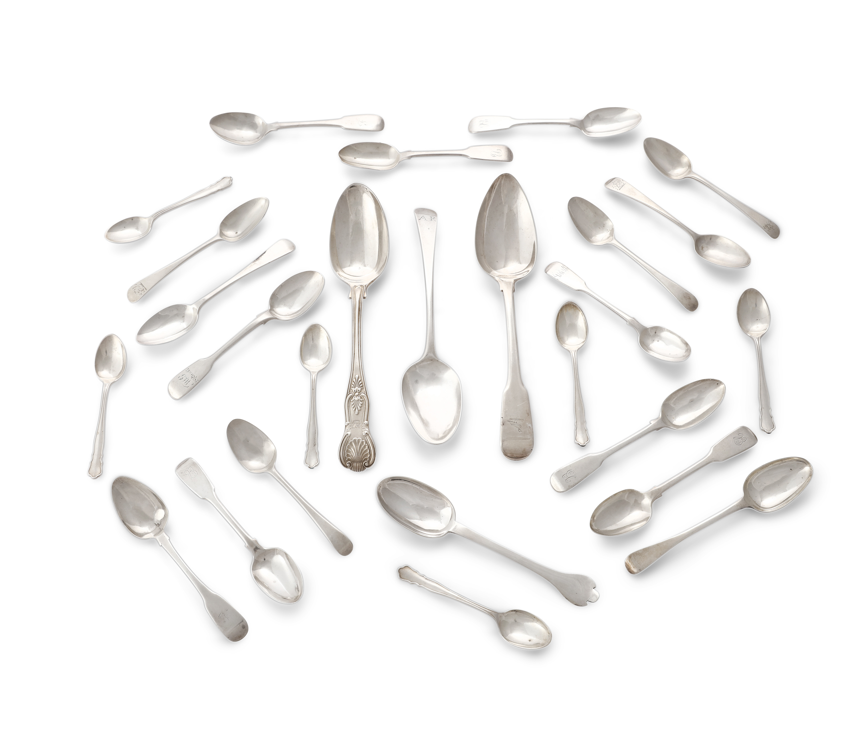 AN ASSORTED COLLECTION, of silver tea and coffee spoons etc. of various dates and designs (c. 21