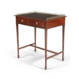 AN EDWARDIAN MAHOGANY RECTANGULAR OCCASIONAL TABLE, the moulded top with a three quarter brass