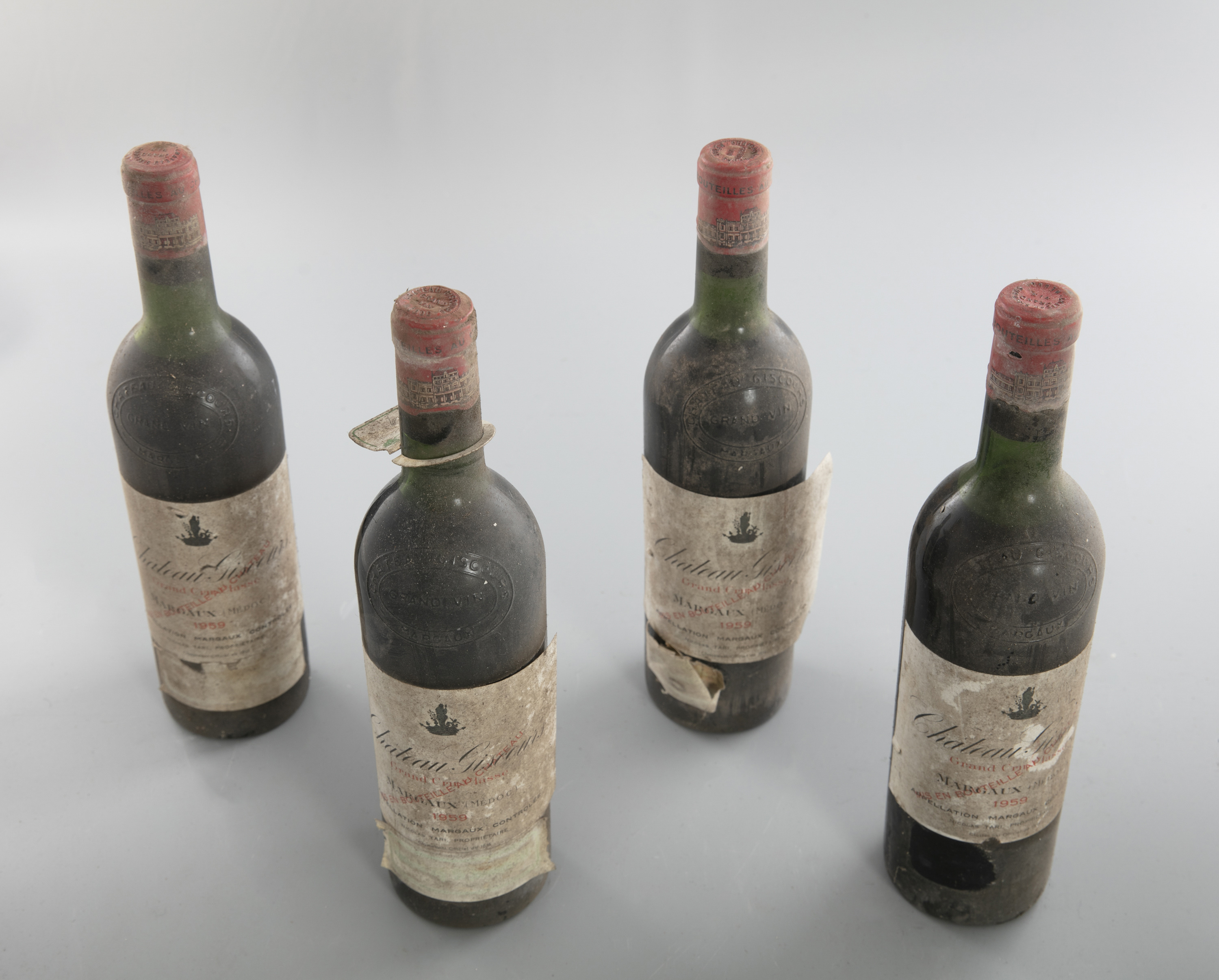 CHATEAUX GISCOURS Margaux 1959 Four bottles Worn label, fair capsules, high shoulder From the Cellar - Image 5 of 12