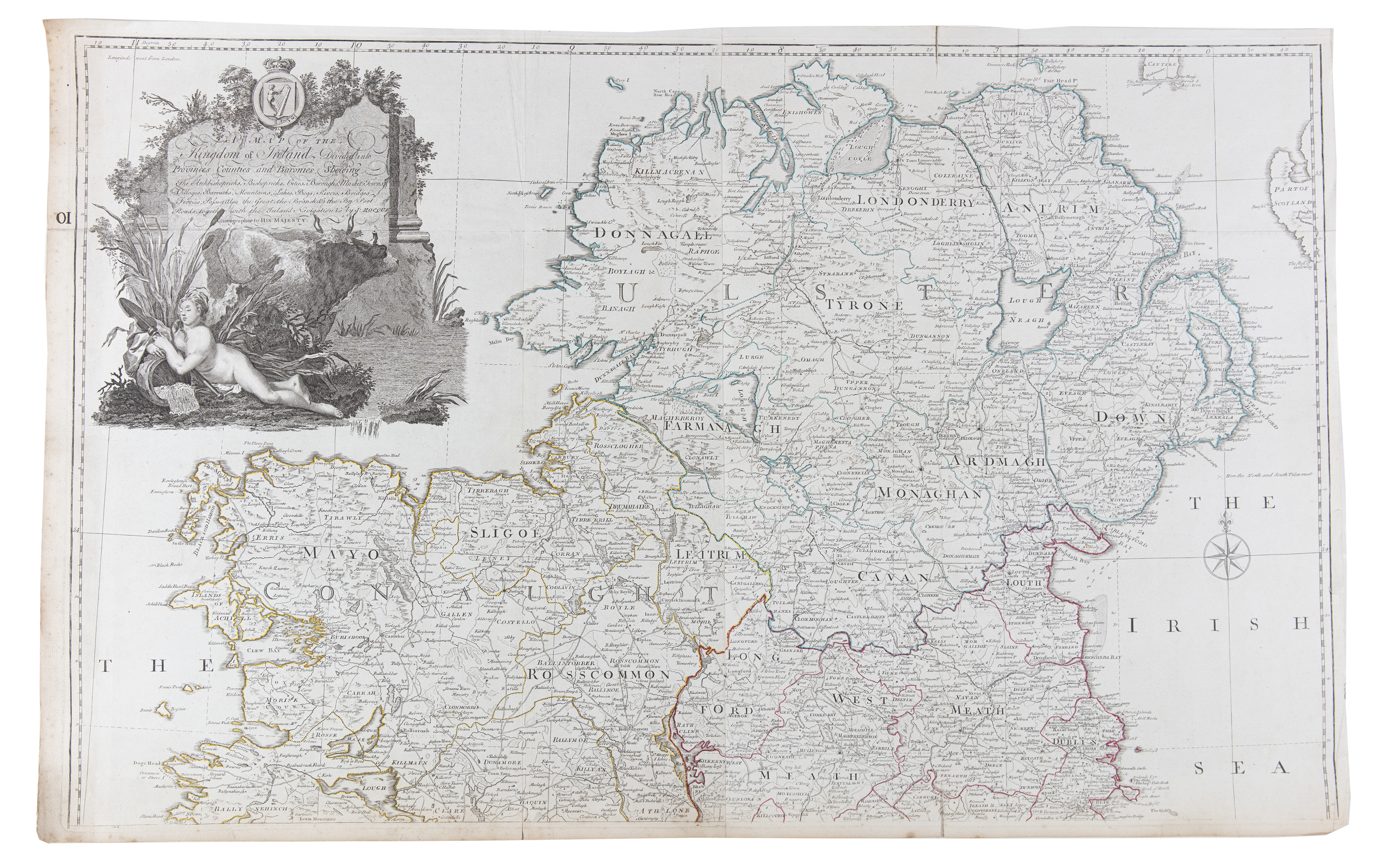 AFTER JOHN ROCQUE (1709-1762) A Map of the Kingdom of Ireland Top half of a two section map, 620 x