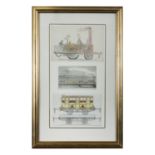 THREE COLOURED PRINTS OF THE DUBLIN KINGSTON RAILWAY, from the Dublin Penny Journal, 1834, framed as