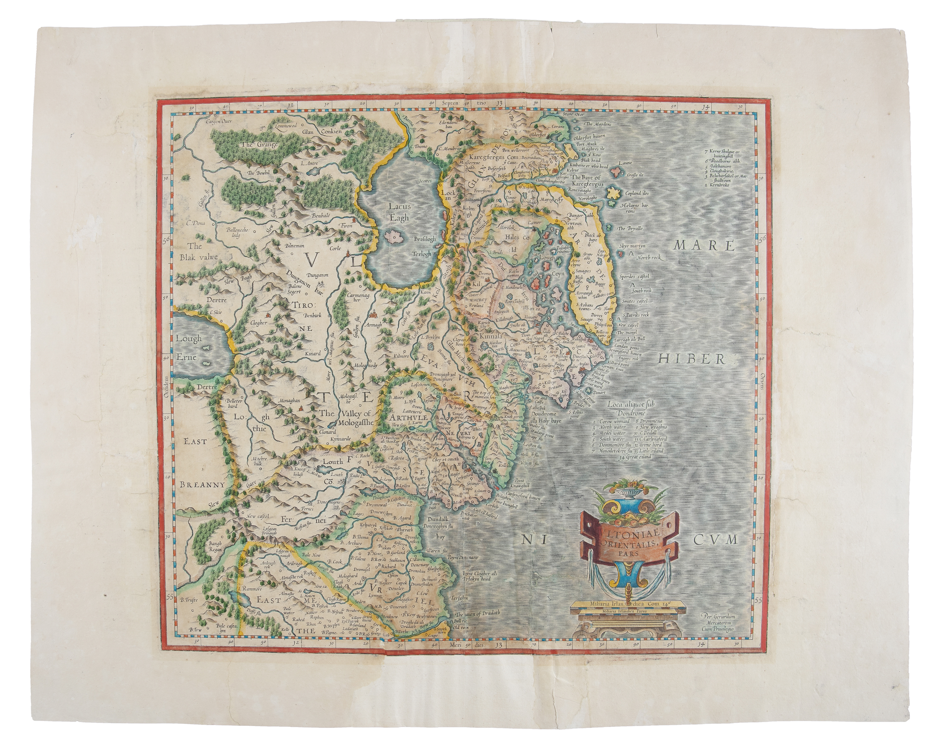 GERARD MERCATOR (1512 - 1594) Ultonia Handcoloured map 350 x 380mm French edition, 1628